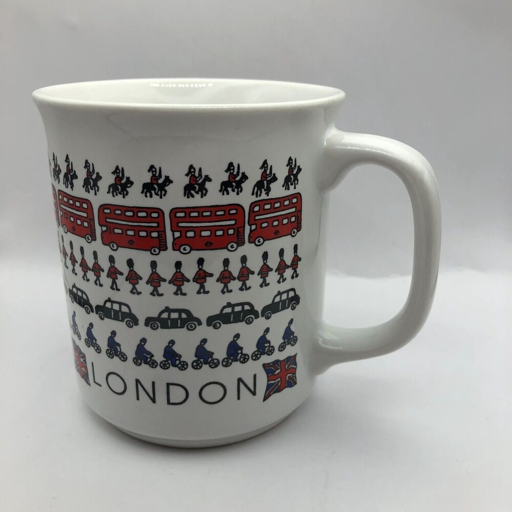 LONDON England UK Sampson Souvenirs Coffee Tea Cup Mug Bus Cab Flag Guards